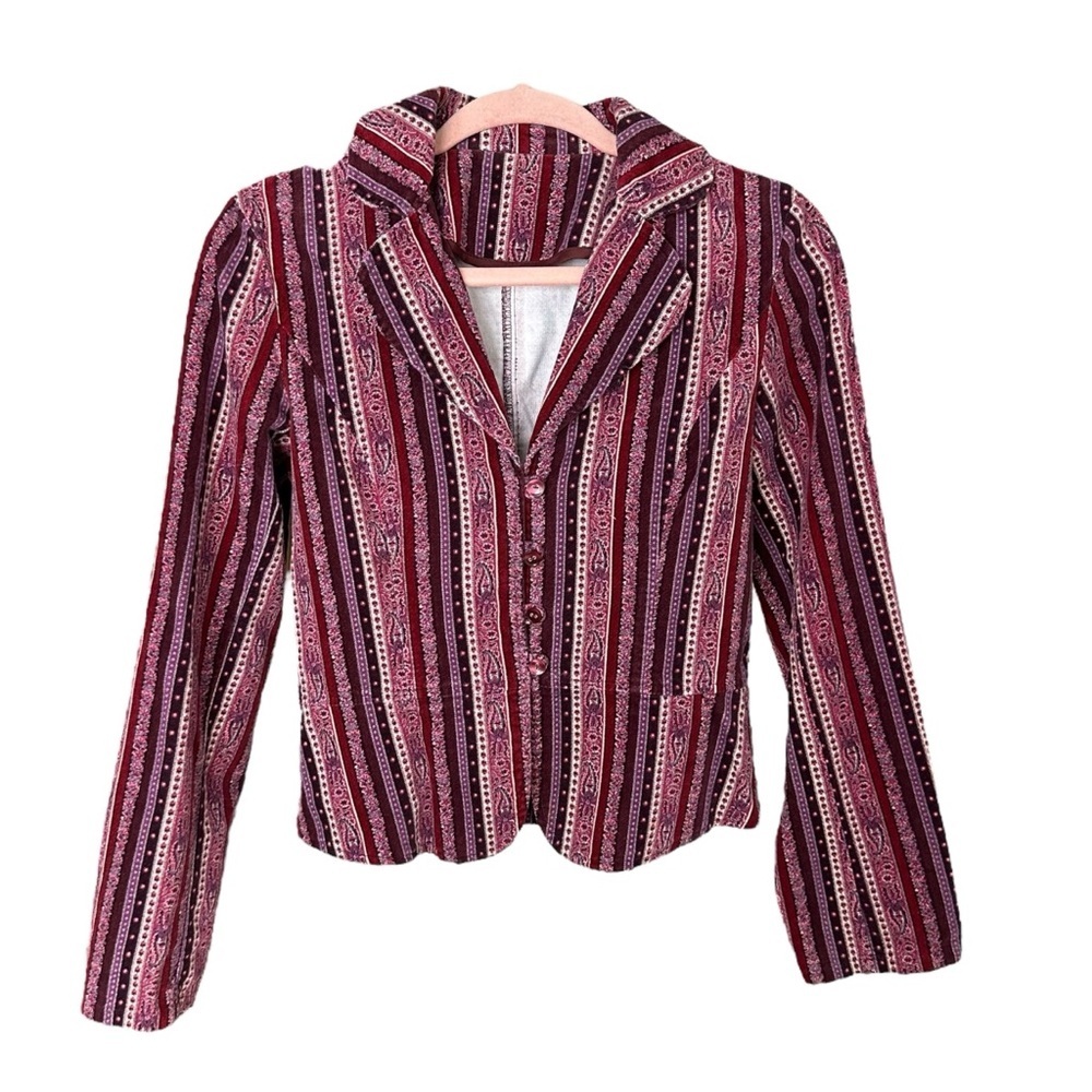 Vintage Inspired Boho Purple Velvet Stripe Blazer Jacket Hippie Retro 70s Small - Picture 10 of 13